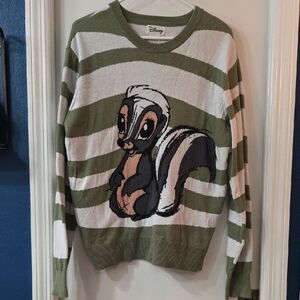 Disney Bambi FLOWER Olive and White Striped Sweater with Skunk Design